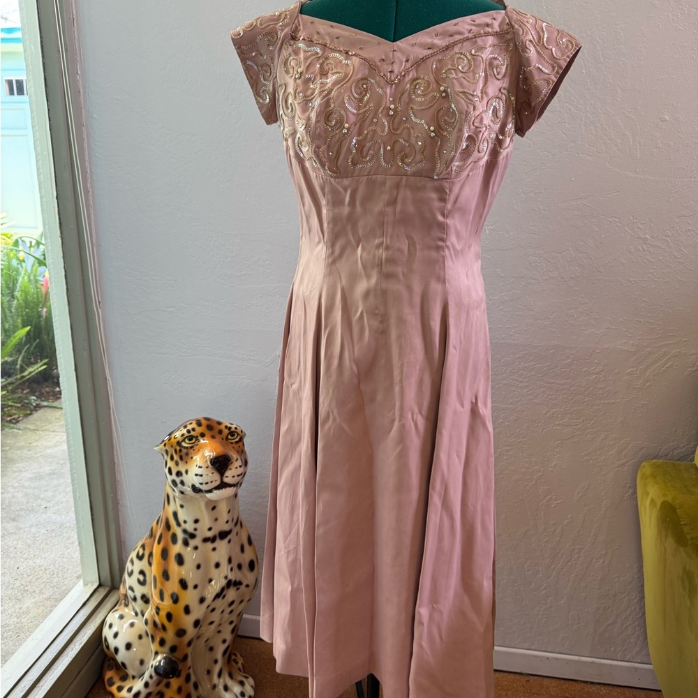 Vintage 50’s Emma Domb Satin and Sequin Dress